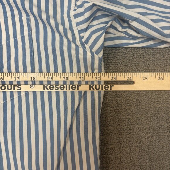 Wilfred Aritzia Button Up Shirt Medium Blue Stripped Cotton Poplin Relaxed Comfy - Picture 5 of 10